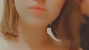 Brown hair girl cute boobs showing selfie MMS