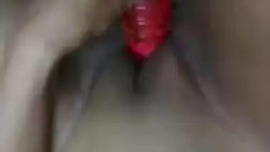 Horny Mumbai wife fucks her with Dildo, hubby gropes her tits & records