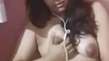 Horny girlfriend with dildo masturbating on video call
